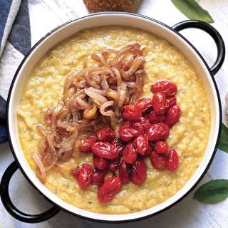 Greek Fava Dip With Roasted Tomatoes and Onions￼