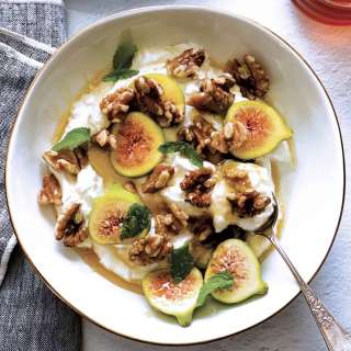 Greek Yogurt With Figs, Walnuts, Honey And Mint