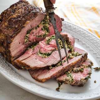 Stuffed Rotisserie Leg Of Lamb With Spinach, Feta & Walnuts