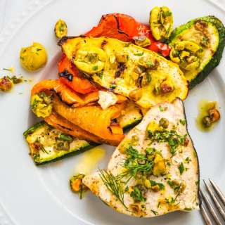 Grilled Swordfish Steaks with Olive Relish