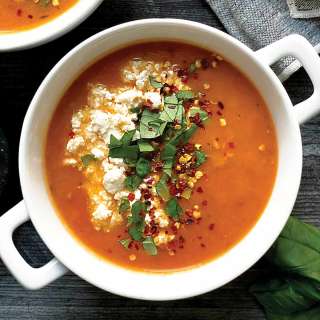 Greek Tomato Feta & Basil Soup