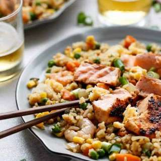 Seared Salmon and Prawn Fried Rice