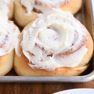 Vanilla Pudding Cinnamon Rolls with Cream Cheese Frosting
