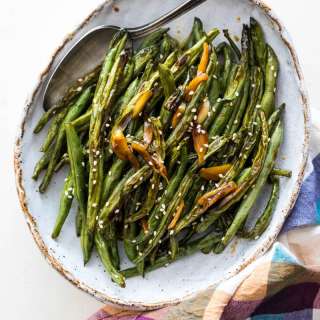 Oven Roasted Green Beans with Garlic Soy Glaze