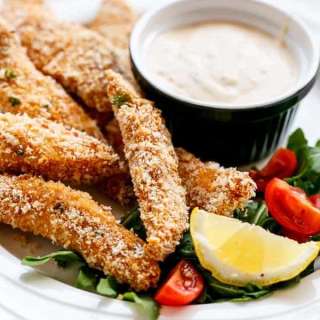 Crispy Garlic Chicken Strips with Sweet Chilli Mayo