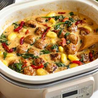 Slow Cooker Tuscan Chicken Meatballs with Gnocchi