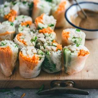 Chicken Spring Rolls with Peanut Sauce