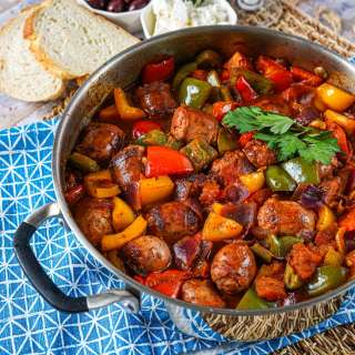 Spetzofai (Greek Sausage and Peppers)