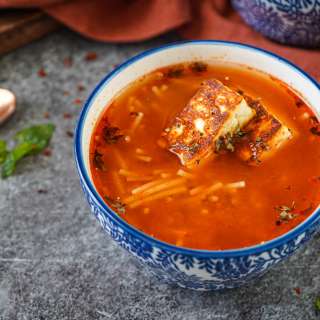 Vermicelli Soup with Fried Hellim