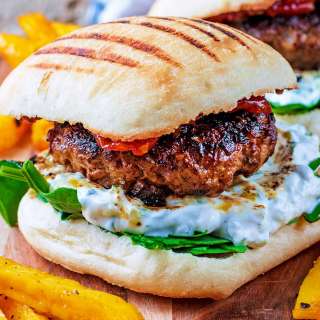 Spiced Lamb Burger with Tzatziki and Chilli Jam