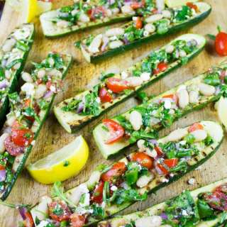Zucchini Boats Grilled & Loaded With White Bean Salad