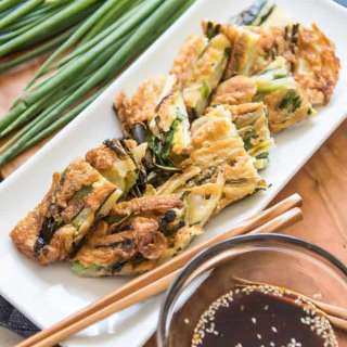 Korean Pancakes with Scallions and Dipping Sauce (Pajeon or Pa Jun)