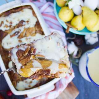 Pear Croissant Bread Pudding with Creme Anglaise