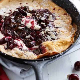 Chocolate-Cherry Browned Butter German Pancake