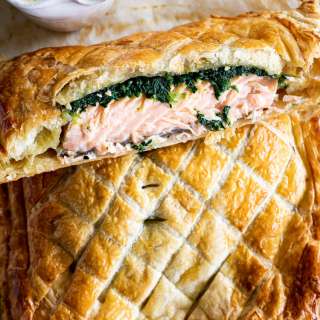 Salmon en Croute with Dill Cream Sauce.
