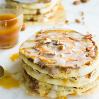 Banana Swirl Cinnamon Roll Pancakes