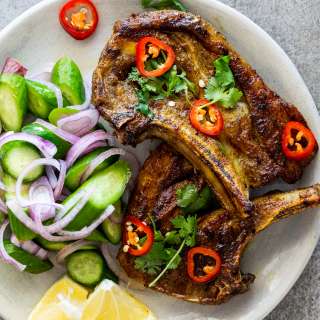 Indian spiced Lamb Chops with cucumber salad
