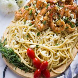 Quick Shrimp Pasta with Garlic Feta Sauce