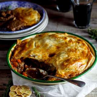 Slow-roasted lamb, rosemary and roasted garlic pie
