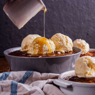 South African malva pudding with easy frozen custard