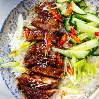 Pan seared duck breast with honey-soy glaze