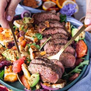 Lamb Loin with Halloumi Salad