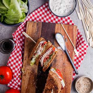 Turkey BLT club sandwich with jalapeno mayo