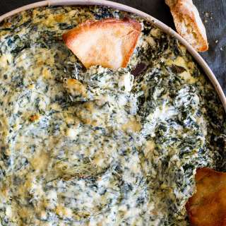 Spanakopita spinach dip with pita chips