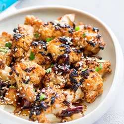 Oven Baked Honey Soy Sesame Cauliflower #SundaySupper