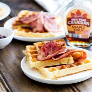 Maple Syrup Waffles with Glazed Bacon