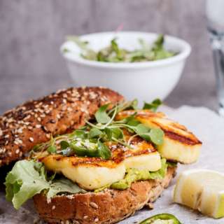 Spicy green goddess sandwich with grilled halloumi