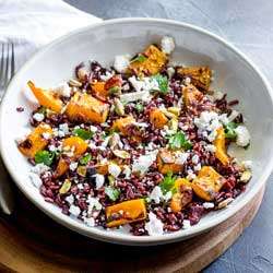 Black Rice, Goats Cheese and Maple Roasted Pumpkin Fall Salad