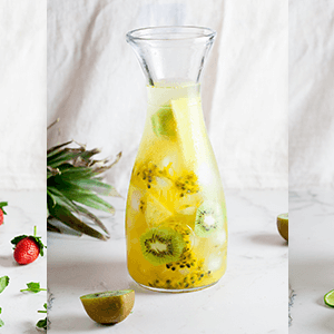 Pineapple, kiwi and passion fruit flavored water
