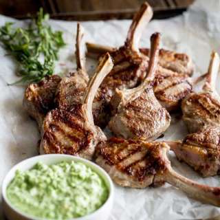 Grilled Lamb Lollipops with a Lemon and Pea Dip