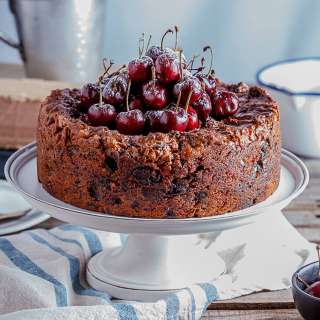 Classic fruit cake with salted maple syrup