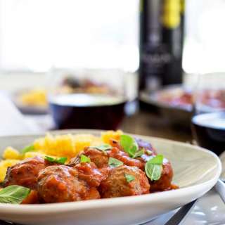 Meatballs with Tomato Sauce and Cheesy Polenta