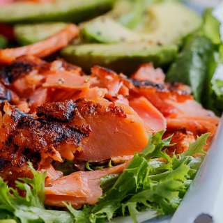 Grilled trout salad with Sriracha lime dressing