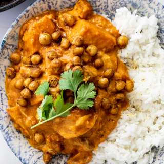 Butternut squash curry with crispy chickpeas