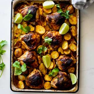 Curried baked chicken thighs and potatoes