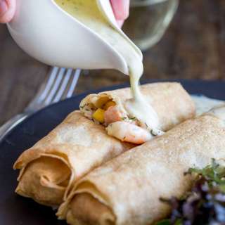 Salmon, Prawn and Charred Sweetcorn Crepes