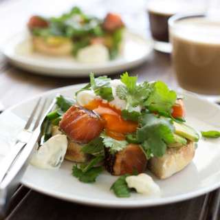 Lime Cured Salmon, Egg and Avocado Muffin