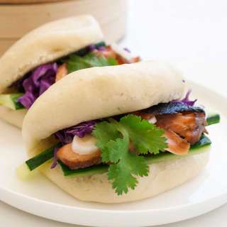 Hot Asian Salmon Salad with Steamed Buns