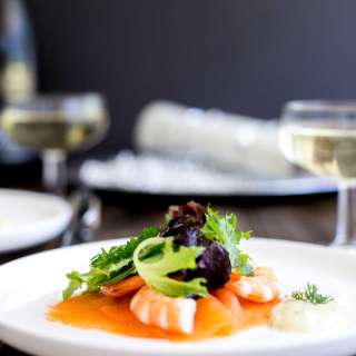 Salmon and Prawn Salad with a Gravlax Dressing