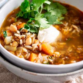 Moroccan Lentil Soup with Chickpeas and Rice