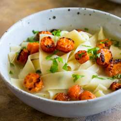Vegetarian Noodle Soup with Roasted Carrots