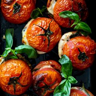 Roasted Caprese Tomatoes with Basil dressing