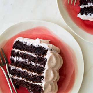 Devils Food Cake with Real Strawberry Frosting