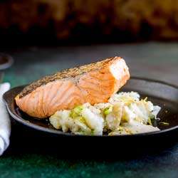Pan Seared Salmon with Creamy Smashed Potatoes