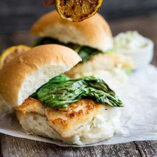 Fish Burger with Charred Lettuce and Tarragon Mayo