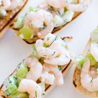 Open Faced Shrimp Sandwich with Grape and Celery